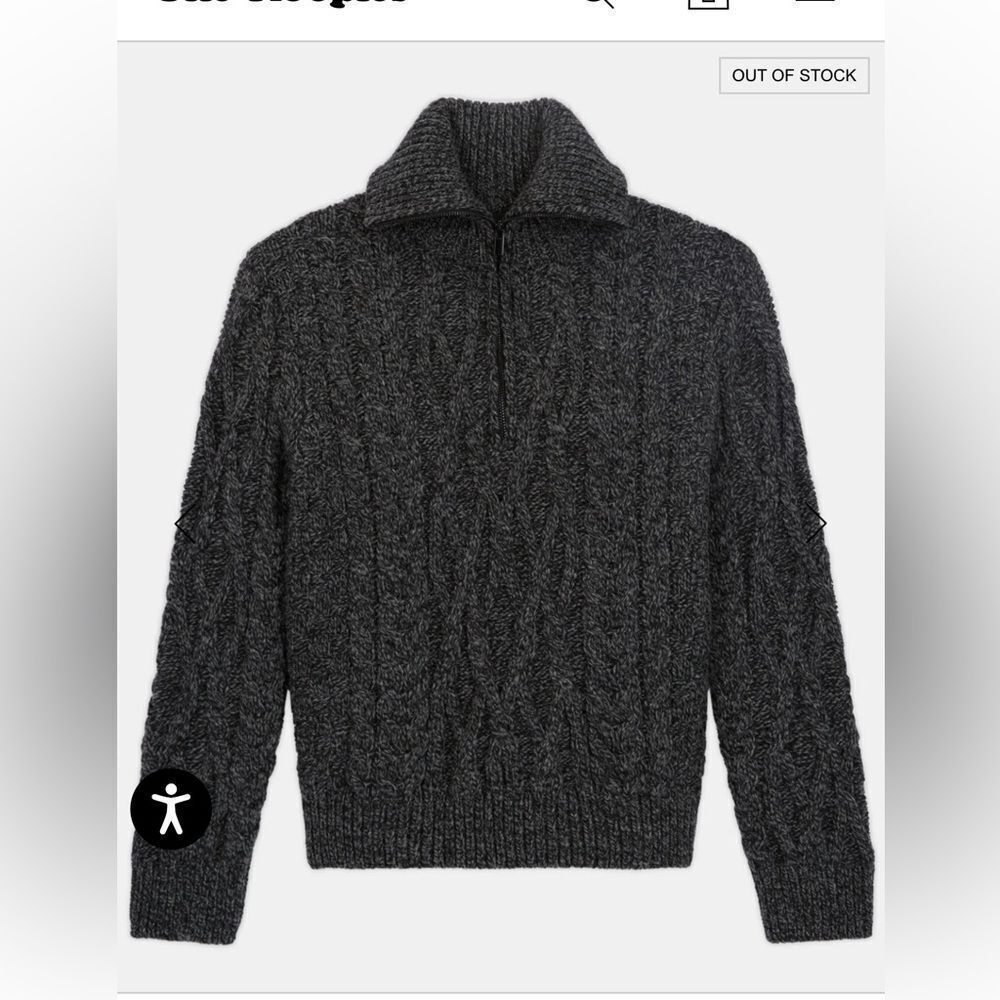 The Kooples Gray Zip Up Sweater with Cable Knit Design XS